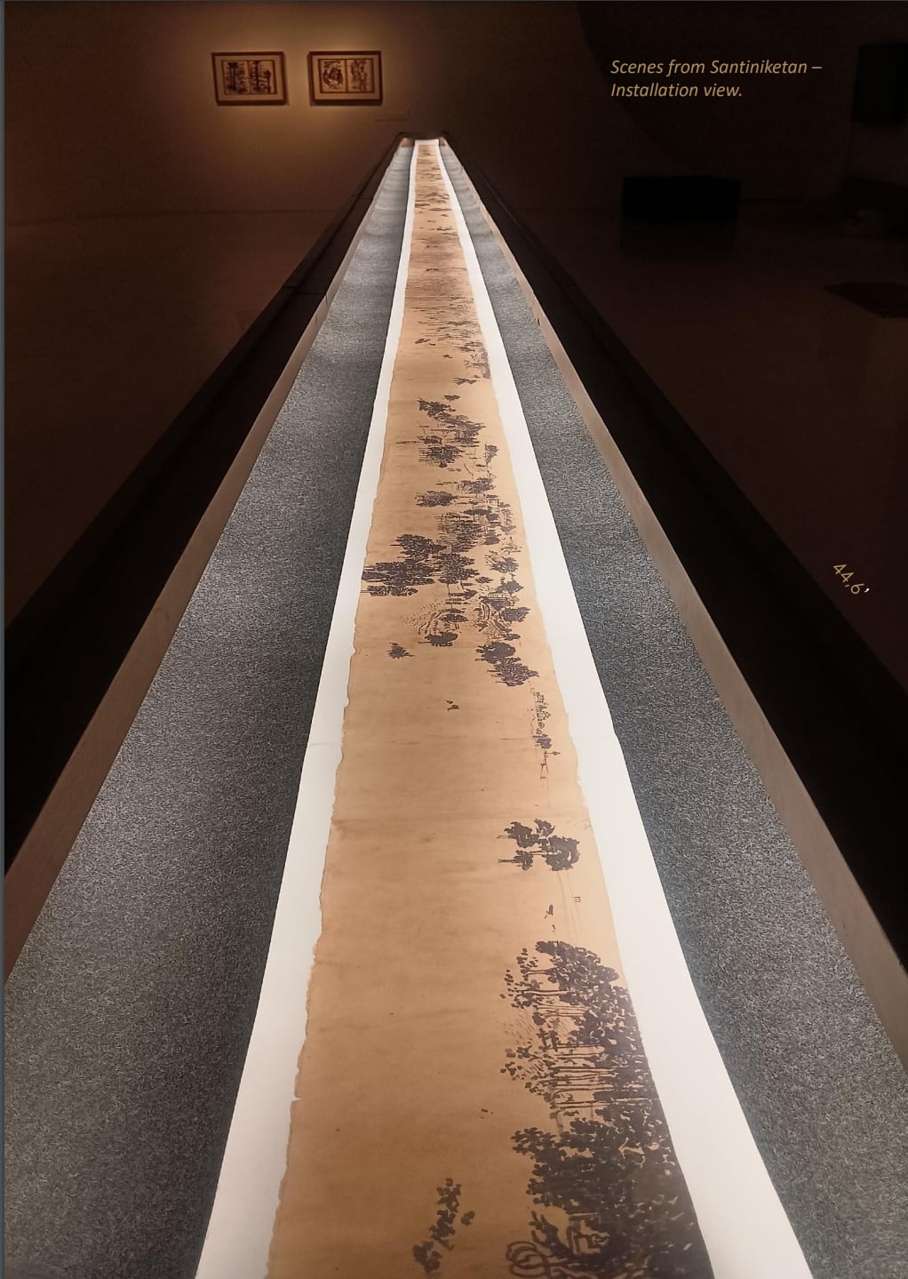 A partial view of the scroll Scenes from Santiniketan on display at the Kolkata Centre for Creativity that offers a sense of the length of the work.