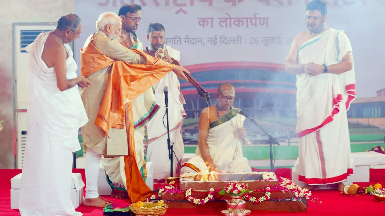 PM Modi performs pooja at revamped ITPO complex at Pragati Maidan ahead ...