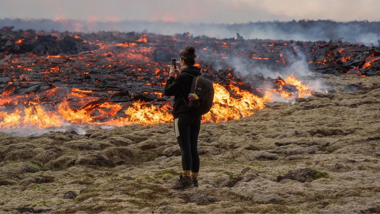 Authorities in Iceland on July 11 warned tourists and other spectators to stay away from a newly erupting volcano that is spewing lava and noxious gases from a fissure in the country’s southwest. (Source: AP)