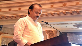 NCP leader Ajit Pawar takes oath as Maharashtra Deputy CM during a ceremony at Raj Bhavan, in Mumbai, on July 2, 2023. (PTI Photo)