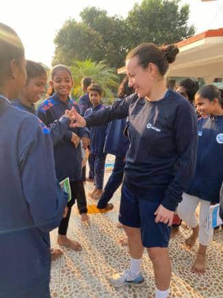 Spanish woman footballer Anaïr Lomba, who played for Espanyol and Valencia in the Spanish women's league, visited the Anantapur Sports Academy in February this year