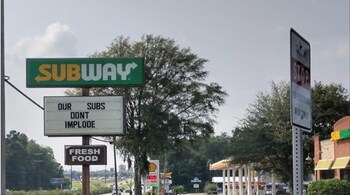 The Subway sign put up outside a franchise in Georgia, US. Image credit: Amanda Butler/Twitter)