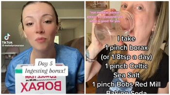 People are adding borax to smoothies or coffee and drinking it on video in an alarming trend. (Image: screengrab from video @drewcoffman/Twitter)