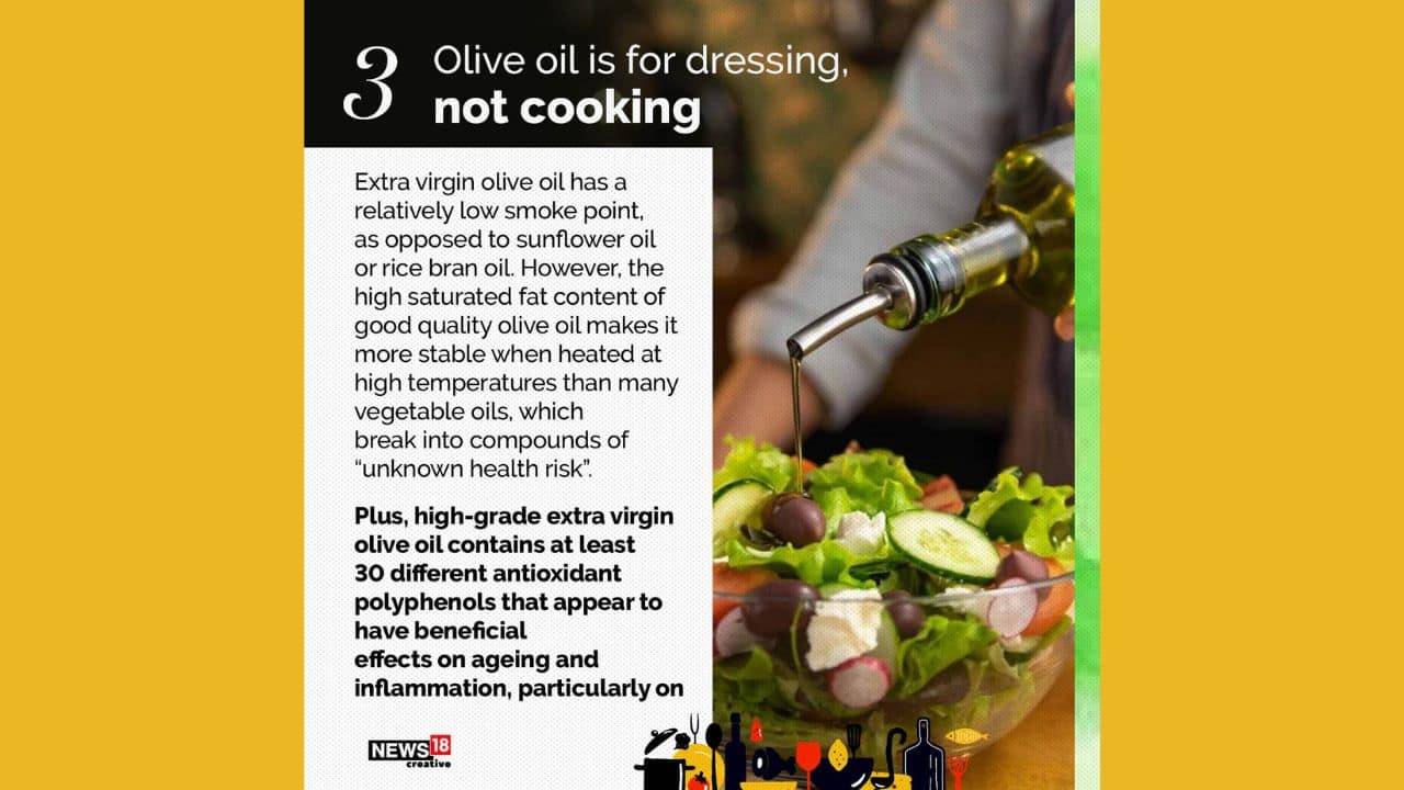 Extra virgin olive oil has high saturated fat content which makes cooking healthier (Image: News 18 Creative) Extra virgin olive oil has high saturated fat content which makes cooking healthier (Image: News 18 Creative)