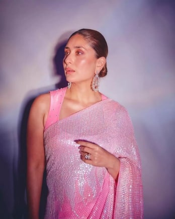 Kareena Kapoor Khan in a pink sequined sari.