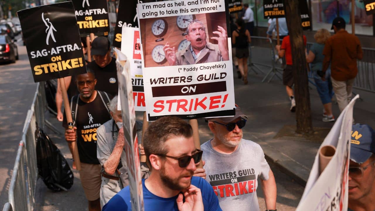 This is the first strike by actors in the film and television industries since 1980, and the first strike by actors and writers' unions at the same time since 1960. The WGA went on strike for 153 days beginning on January 17, 1960, with the Screen Actors Guild (SAG) joining the picket line on March 7, 1960. The SAG strike lasted 43 days, ending on April 18, 1960. (Image: Reuters)
