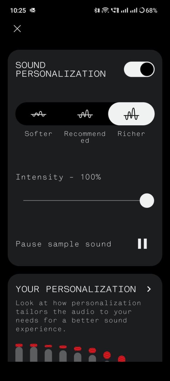 Personalisation settings inside the Nothing X app
