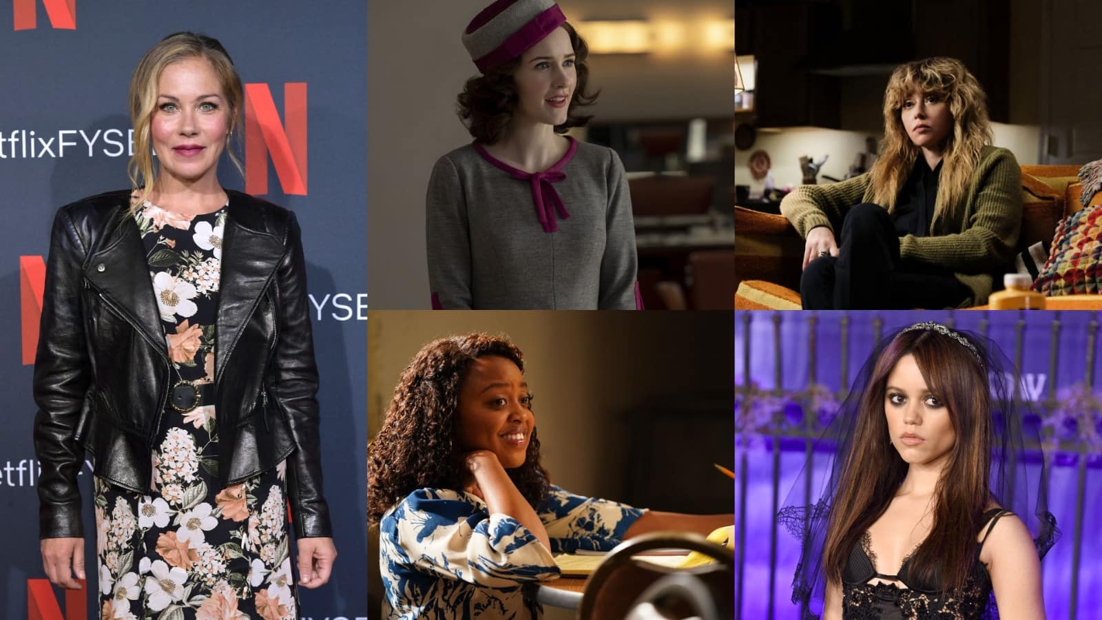 Best Comedy Actress | Christina Applegate (Dead to Me), Rachel Brosnahhan (The Marvelous Mrs. Maisel), Quinta Brunson (Abbott Elementary), Natasha Lyonne, (Poker Face), Jenna Ortega, (Wednesday)