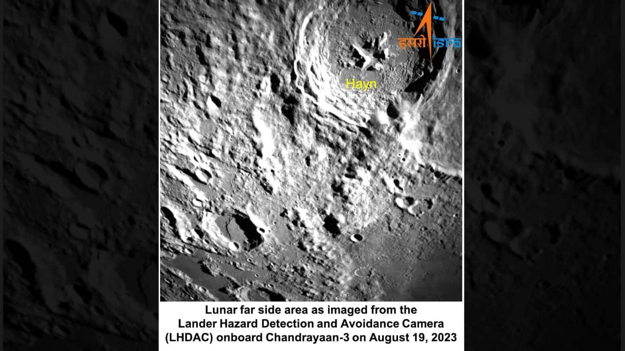 The Indian Space Research Organisation (ISRO) on August 21 released images of the Lunar far side taken by the Lander Hazard Detection and Avoidance Camera (LHDAC). Two days before the landing, ISRO released images of the Vikram lander determining the landing site. (Image: X/@isro) The Indian Space Research Organisation (ISRO) on August 21 released images of the Lunar far side taken by the Lander Hazard Detection and Avoidance Camera (LHDAC). Two days before the landing, ISRO released images of the Vikram lander determining the landing site. (Image: X/@isro)