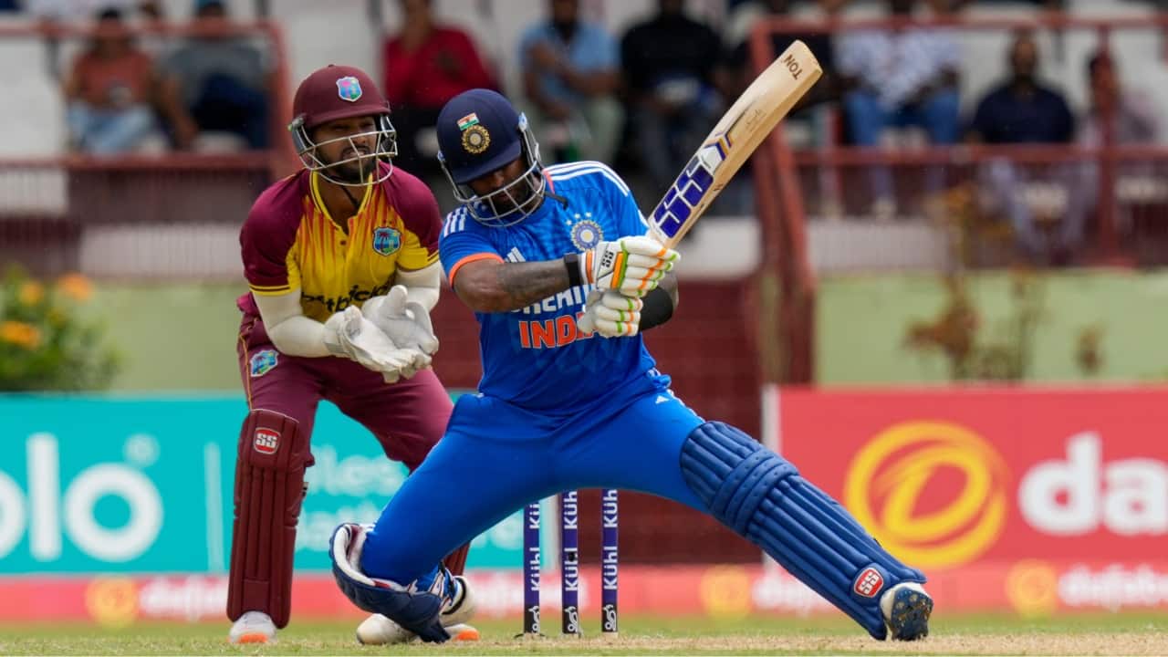 Suryakumar Yadav hit a 44-ball 83 after both India openers were out early to pace the visitors to a seven-wicket win over the West Indies on August 8 in the third Twenty20 match. (Image: AP) Suryakumar Yadav hit a 44-ball 83 after both India openers were out early to pace the visitors to a seven-wicket win over the West Indies on August 8 in the third Twenty20 match. (Image: AP)