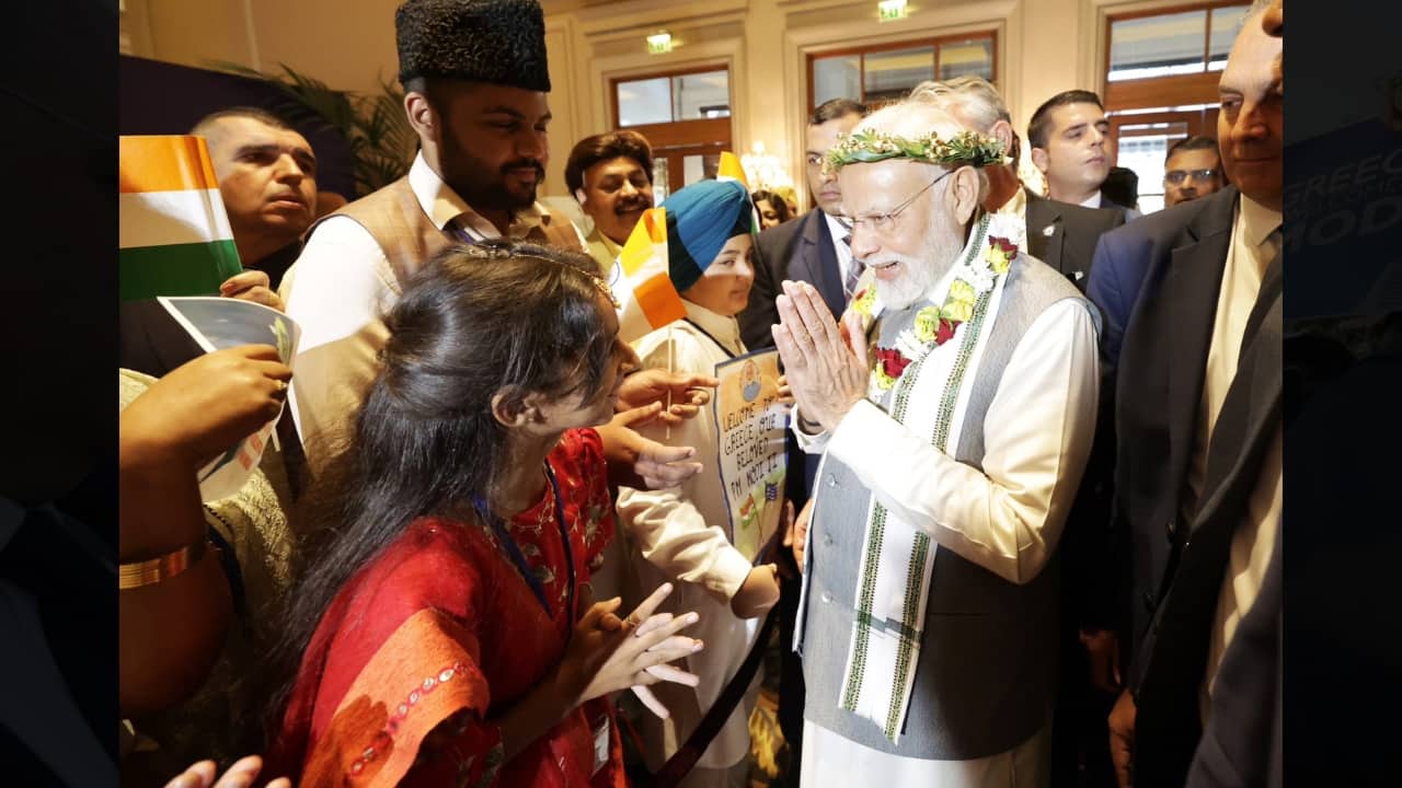 They chanted slogans like 'Modi ji ki jai' and danced to the tunes of Bollywood numbers &quot;Chak de' and 'Jai Ho'. (Image: X/@narendramodi)