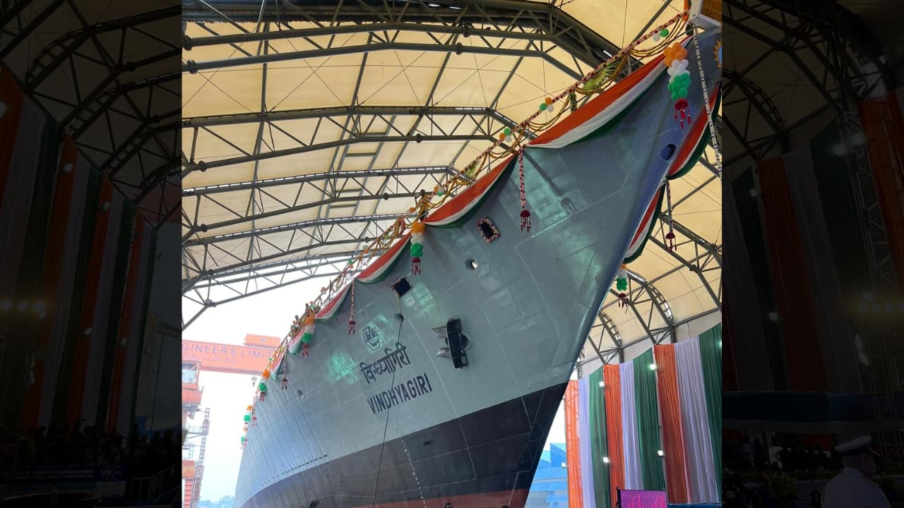 The P17A ships are 149-metre-long frigates with guided missiles, a displacement of about 6,670 tonnes and a speed of 28 knots, a GRSE official said. They are capable of neutralising threats in all three dimensions - air, surface and underwater. (Image: X/@onlysushil) (With inputs from agencies)