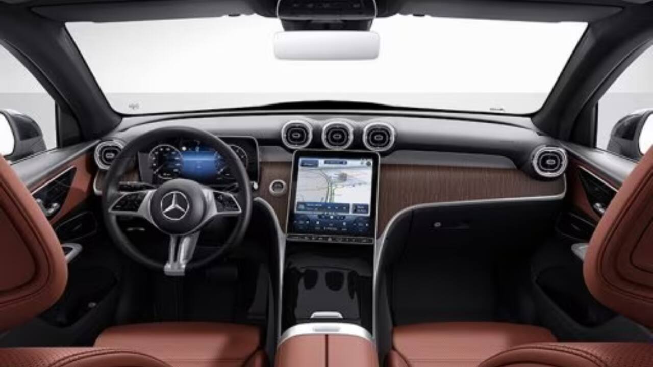 Now, on the inside, the GLC has undergone a lot of changes similar to what the new C-Class sedan sports. The highlight has to be the 11.9-inch portrait-oriented infotainment screen that flows seamlessly into the centre console. The HVAC control panel, too, has now been integrated into the screen for a more minimalistic design. The dashboard trim itself is inspired by the new Maybach S-Class cars with the pinstripe pattern and the driver’s display is a 12.3-inch floating screen. (Image: Mercedes Benz)