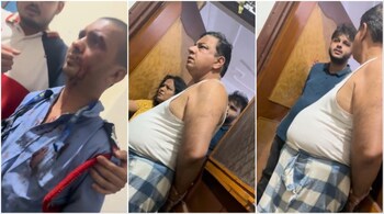 Screengrabs from the viral video in which two men were seen confronting the accused. (Credit: @gharkekalesh/Twitter)