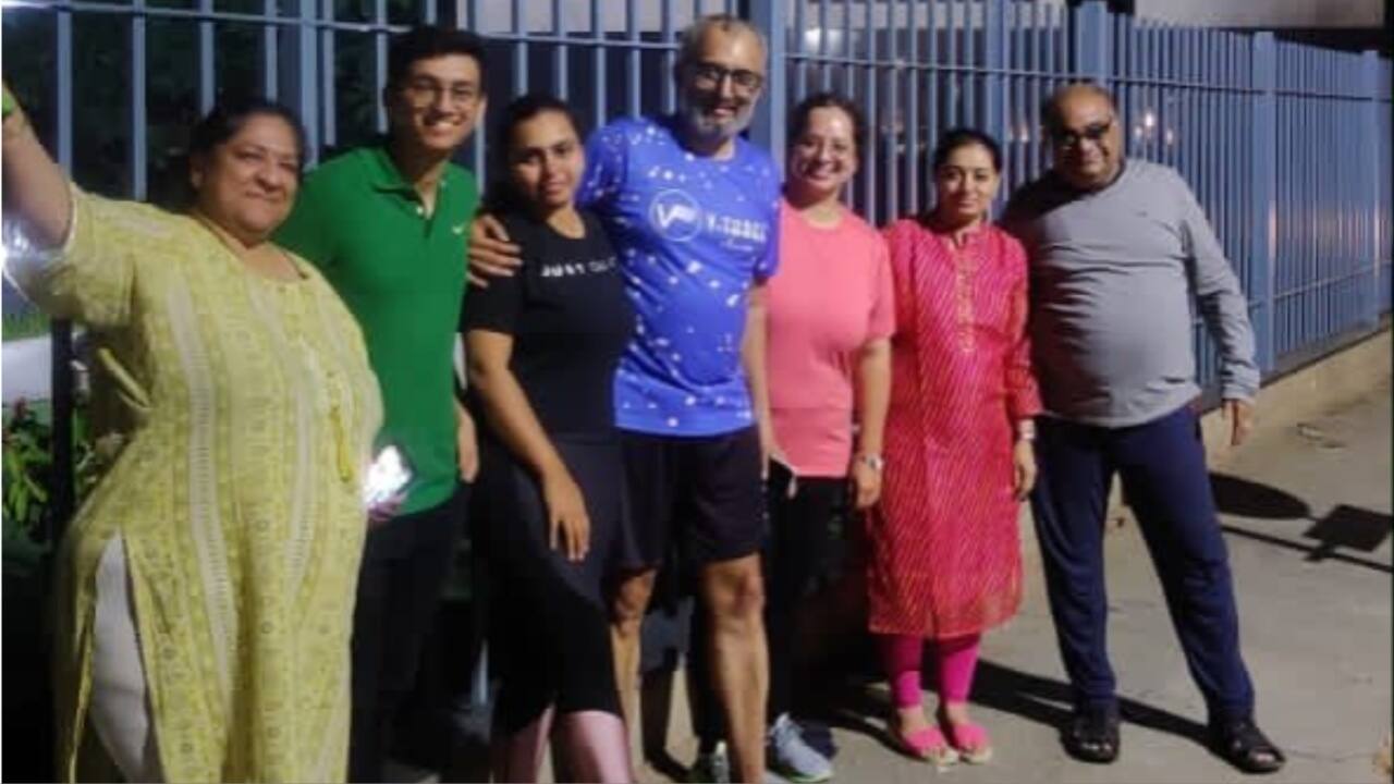 Vikas Ruparelia with his family on completion of the task, outside Orion Mall. (Image credit: Vikas Ruparelia/Moneycontrol)