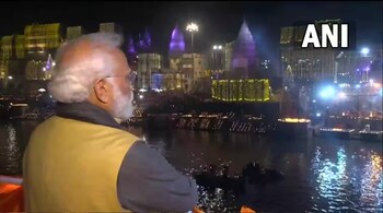 Prime Minister Narendra Modi witnessed ‘Ganga Aarti’ in Varanasi on December 13 evening on the occasion of Shiv Deepotsav being celebrated in the city. (ANI)