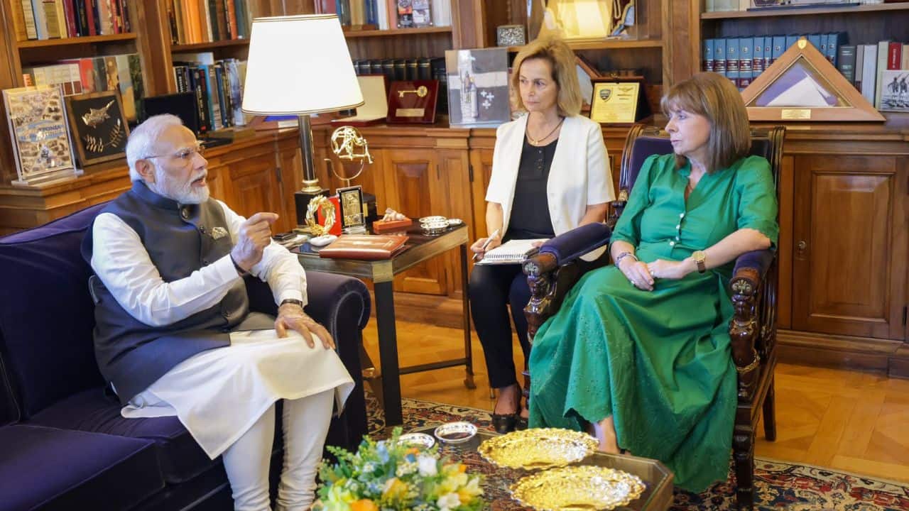 PM Modi met President Katerina Sakellaropoulou in Athens. They addressed numerous areas that will boost India-Greece relations and talked about how to promote long-term development. (Image: X/@narendramodi)
