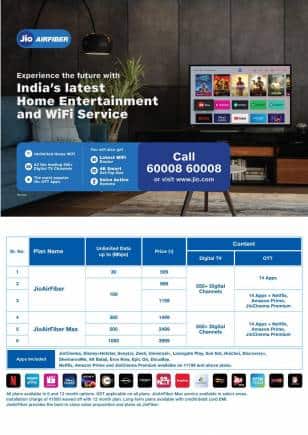 The JioAir Fiber pricing at a glance. (Image: Reliance Jio)