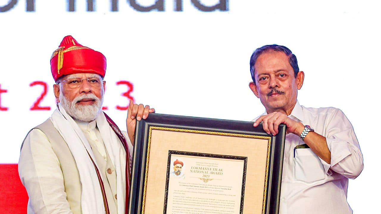  PM Modi also expressed his gratitude after receiving the Lokmanya Tilak National Award on the same day prior to the event stating that it was a "memorable moment" for him. (Image: ANI)
