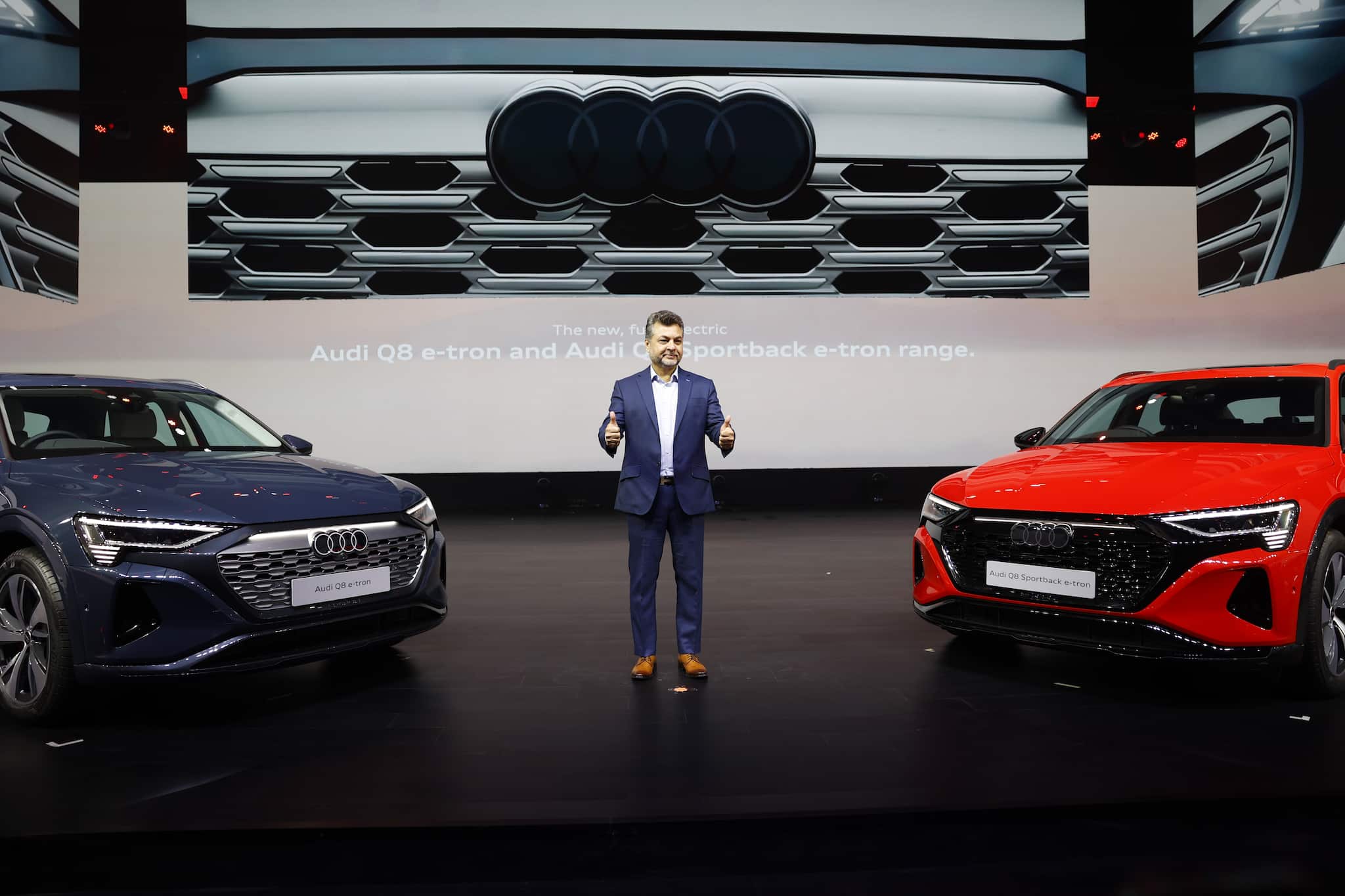 Mr. Balbir Singh Dhillon, Head of Audi India with the Audi Q8 e-tron and Audi Q8 Sportback e-tron. (Image: Audi India) Mr. Balbir Singh Dhillon, Head of Audi India with the Audi Q8 e-tron and Audi Q8 Sportback e-tron. (Image: Audi India)