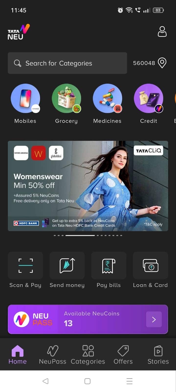 Screenshot of the revamped Tata Neu app homepage