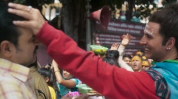 Pankaj Tripathi and Akshay Kumar in OMG 2. While Gadar 2 brought in Rs 40.10 crore, OMG 2 made Rs 10.26 crore in ticket sales on opening day. (Image source: Screen grab/YouTube/Viacom18)