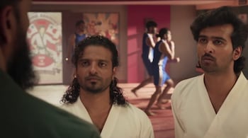 Robert (Shane Nigam), Dony (Antony Varghese), Xavier (Neeraj Madhav) are karate students with a heroic mission to protect the family. (Screen grab / RDX trailer/ Saregama Malayalam)
