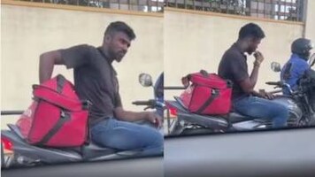 Bengaluru: Zomato delivery guy eats customer’s food while waiting at signal. Watch