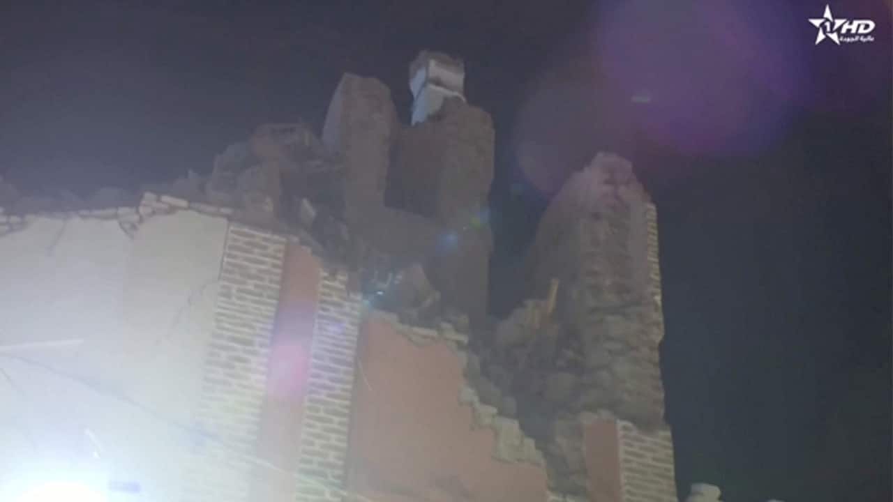 Local media reported that roads leading to the mountain region around the epicenter were jammed with vehicles and blocked with collapsed rocks, slowing rescue efforts. (Image: Al Oula TV via Reuters)