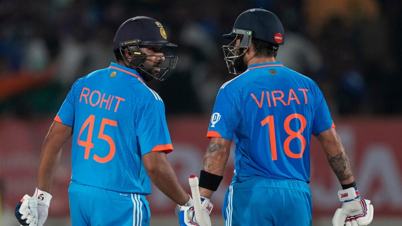 Sharma hit five fours and six sixes, and added 70 in 10 overs with Kohli as India looked to be putting together a base for the tough chase. (Image: AP)