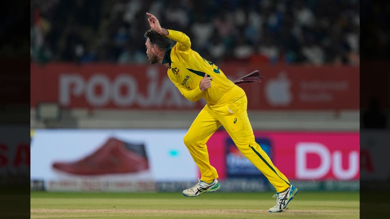 The all-rounder, returning to international cricket after a long injury layoff, also bowled Shreyas Iyer for 48 runs to claim India's Nos. 1-4 batters. When Maxwell dismissed Iyer, India was down to 249-6 in the 39th over with the game out of reach. (Image: AP)