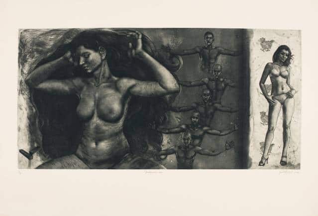 Draupadies Vow (2006), etching and aquatint on paper, by Anupam Sud.