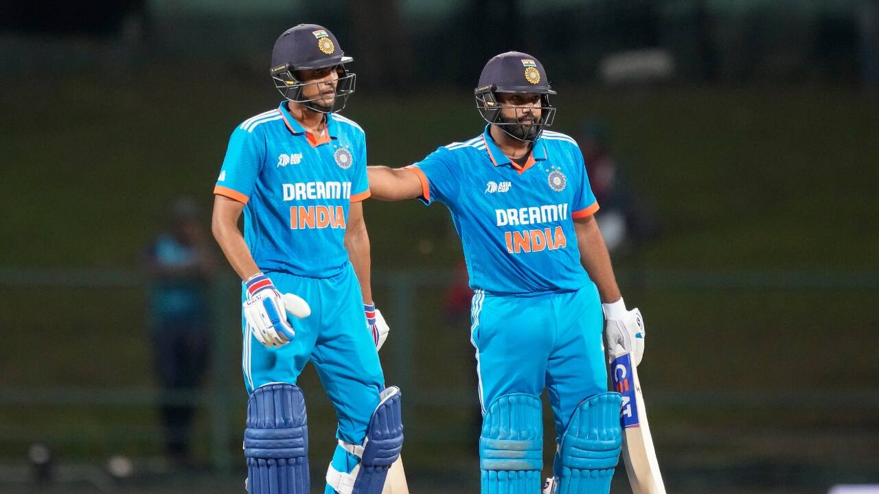 Sharma and Gill started off the revised target cautiously before playing some big shots against the spinners with legspinner Sandeep Lamichhane conceding 39 off his four overs. Sharma was the more aggressive of the two, hitting five sixes and six fours while Gill also reached his half century with a pulled six in his undefeated half century and also hit eight fours. (Image: AP)