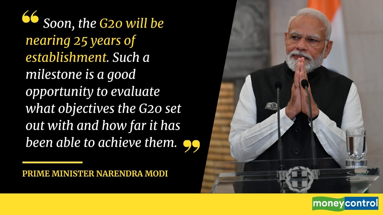 “Soon, the G20 will be nearing 25 years of establishment. Such a milestone is a good opportunity to evaluate what objectives the G20 set out with and how far it has been able to achieve them. Such introspection is a necessity for every institution. It would have been wonderful if the UN had undertaken such an exercise when it turned 75 years old.”