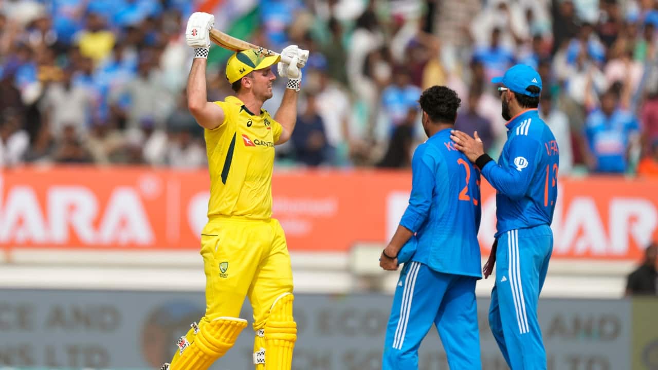 At 215-1 in 27.5 overs, Australia was in a strong position. Marsh fell short of his hundred — caught off Kuldeep Yadav (2-48) — but reconfirmed Australia’s batting plans for the World Cup. (Image: AP)