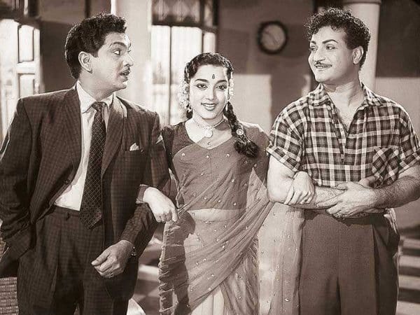 Akkineni Nageswara Rao (left) in a still from 'Missamma' (1955). 