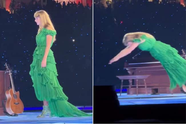 At one point in her show, Taylor Swift dives into the stage and disappears under the floor as special effects show her swimming across to the main stage.