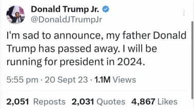 Donald Trump Jr's Account Hacked, Shares Fake Death Announcement Of ...