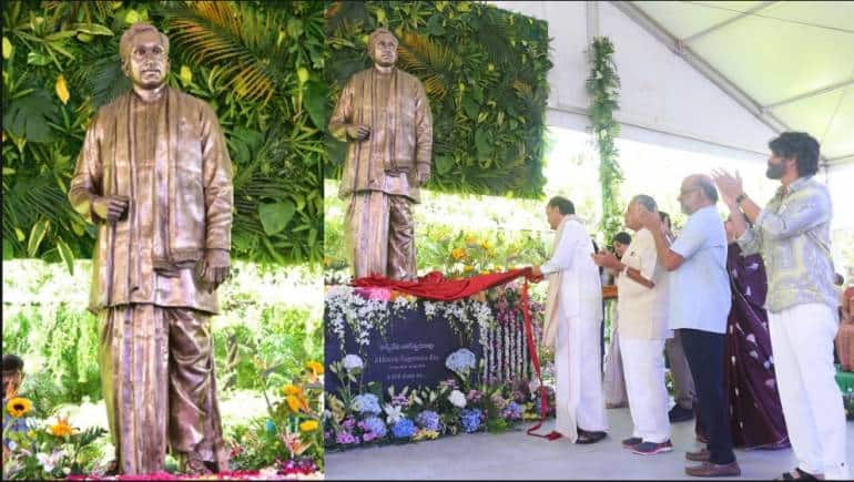 Bronze statue unveiled at Annapurna Studios, Hyderabad, on September 20, to mark Akkineni Nageswara Rao's centenary year celebrations. 