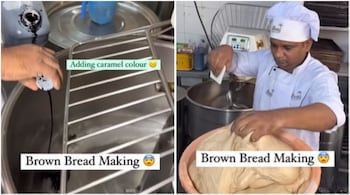 Stills from the video which shows food colour being added to the dough to change its colour to brown. (Image credit: @dietitian_shikha_kumari/Instagram)