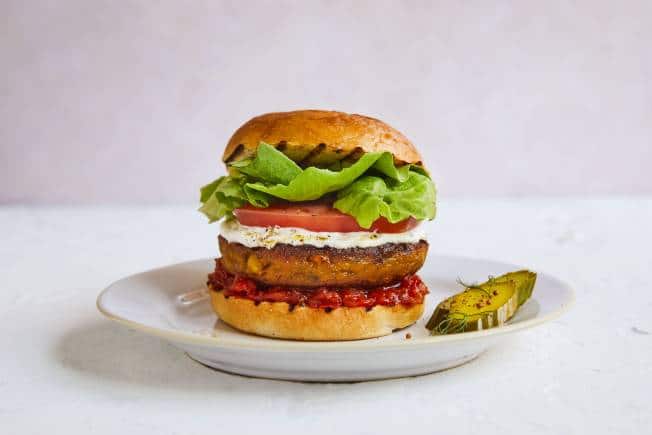 Corn chickpea burger at Jamie Oliver Kitchen Café.