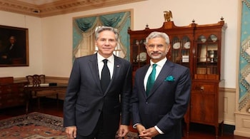 Secretary of State Antony J Blinken with Indian External Affairs Minister Subrahmanyam Jaishankar in Washington. (Image courtesy: @DrSJaishankar)