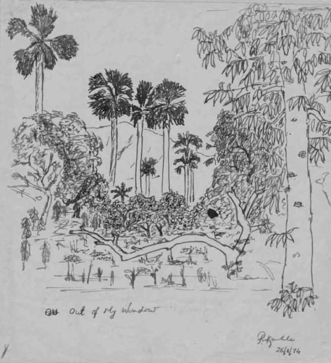 A sketch Out of My Window signed on 26/01/1974 (Photo courtesy: IIT Bombay)