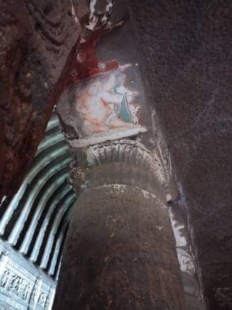 There's a cherub painted in the roof of the Ajanta Caves. (Photo: Jayanthi Madhukar)