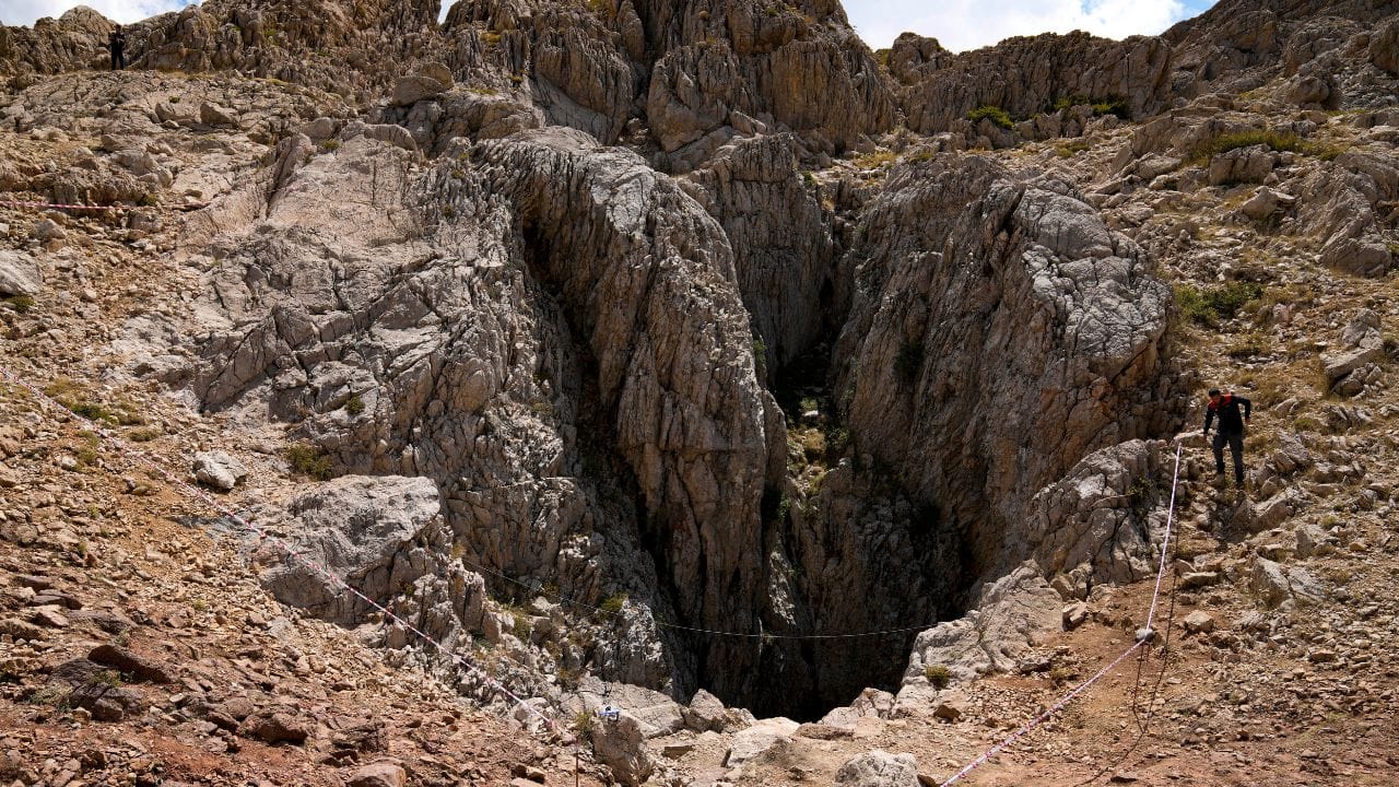 The third-deepest cave in Turkey is the Morca Cave in the southern Taurus Mountains. The rescue workers have to navigate steep vertical areas and through mud and water in cold temperatures in horizontal sections, which is one of their major problems. (Image: AP)