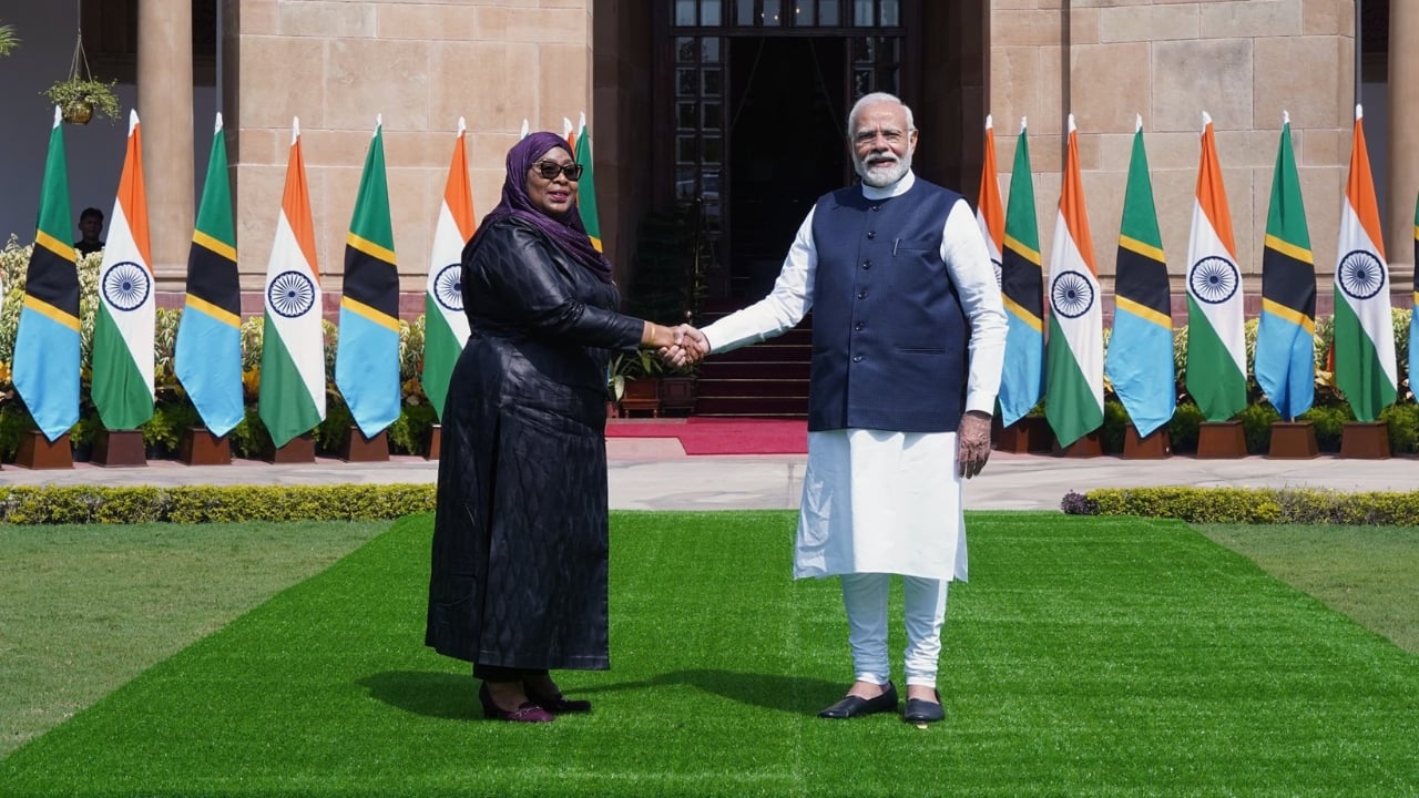 President of Tanzania Samia Sulubu Hassan, who is on a state visit to India, met with Prime Minister Narendra Modi on October 9. (Image: X/@MEAIndia)