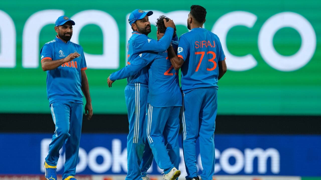 Yadav struck again, this time removing Glenn Phillips for 23. Mark Chapman holed out off Jasprit Bumrah for six. (Image: AP)