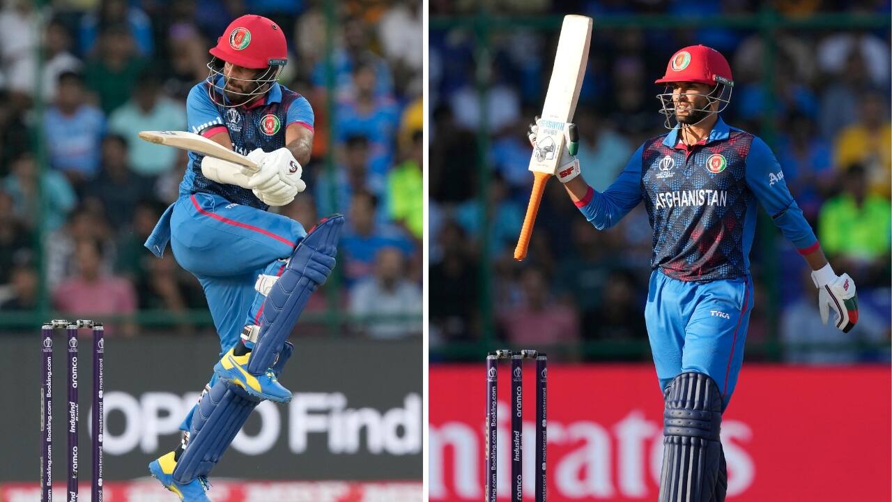 It brought Shahidi and Azmatullah together, and they defied India’s bowlers for 128 deliveries. Their 100-run partnership came off 118 balls. Shahidi scored 80 off 88 balls, including eight fours and a six, with his half-century coming off 58 deliveries. It was his third 50-plus score in World Cups, the most for an Afghanistan batsman. Azmatullah also scored 50 off 62 balls, and overall scored 62 off 69 balls. He hit two fours and four sixes. (Image: AP)