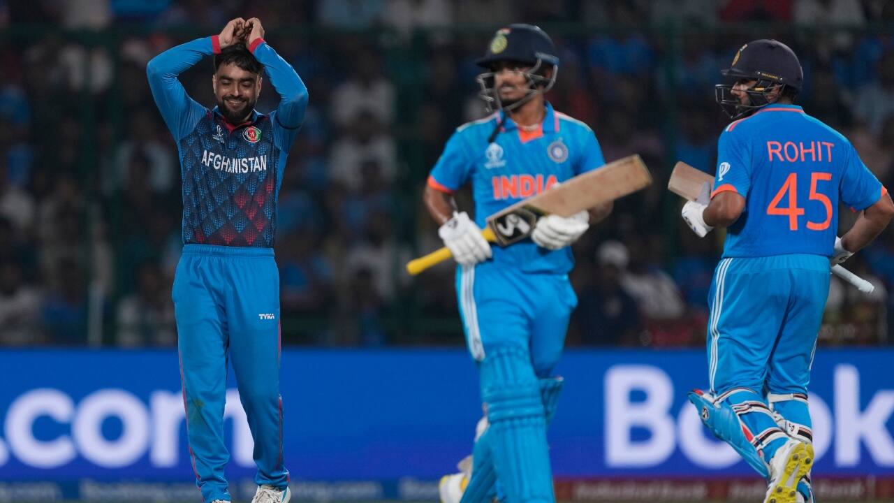Sharma smashed 12 fours and four sixes on his way to the fastest century for an Indian batsman in a World Cup game, finishing on 131. He added 156 runs off 112 balls with Ishan Kishan as India steamrolled its way to 273-2. (Image: AP)