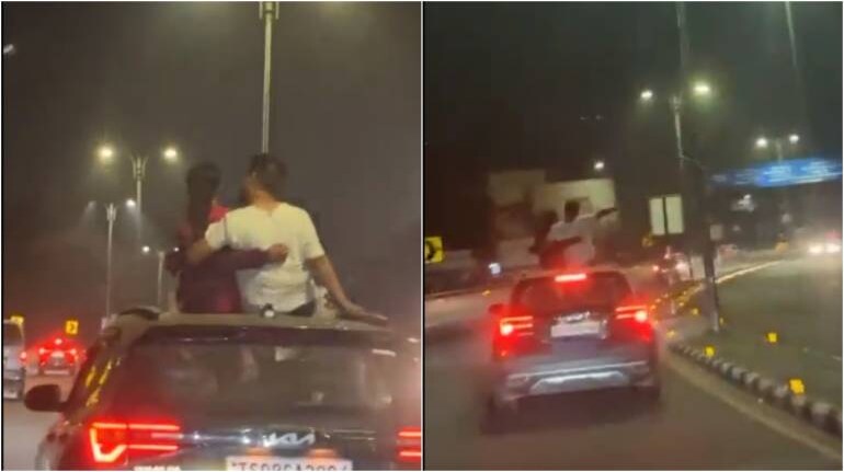 Hyderabad couple kisses while hanging out of sunroof in viral video ...